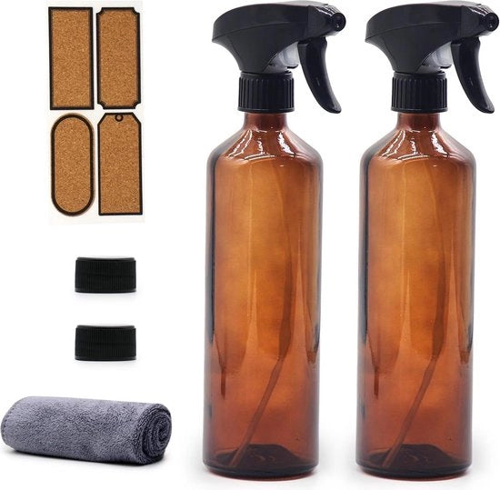 Pacco di 2 bicchieri in vetro marrone per spray - Flessi vuoti con beccuccio regolabile - Per pulizia e giardinaggio
