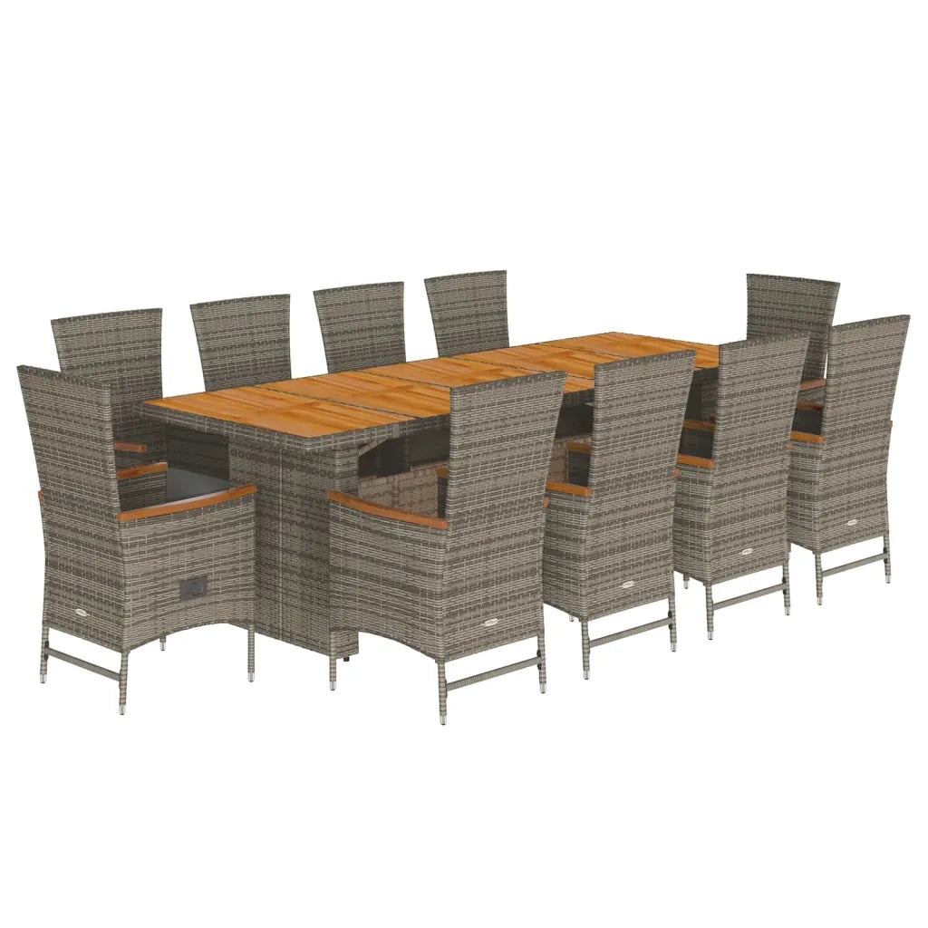 Set da Pranzo da Giardino 11pz con Cuscini in Polyrattan Grigio 3277547