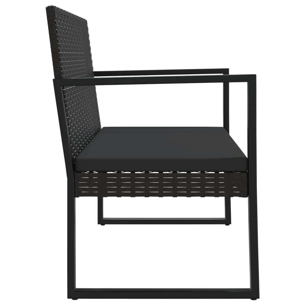 Panca da giardino arredo da esterno terrazza con cuscini neri 106 cm resina intrecciata 02_0011636