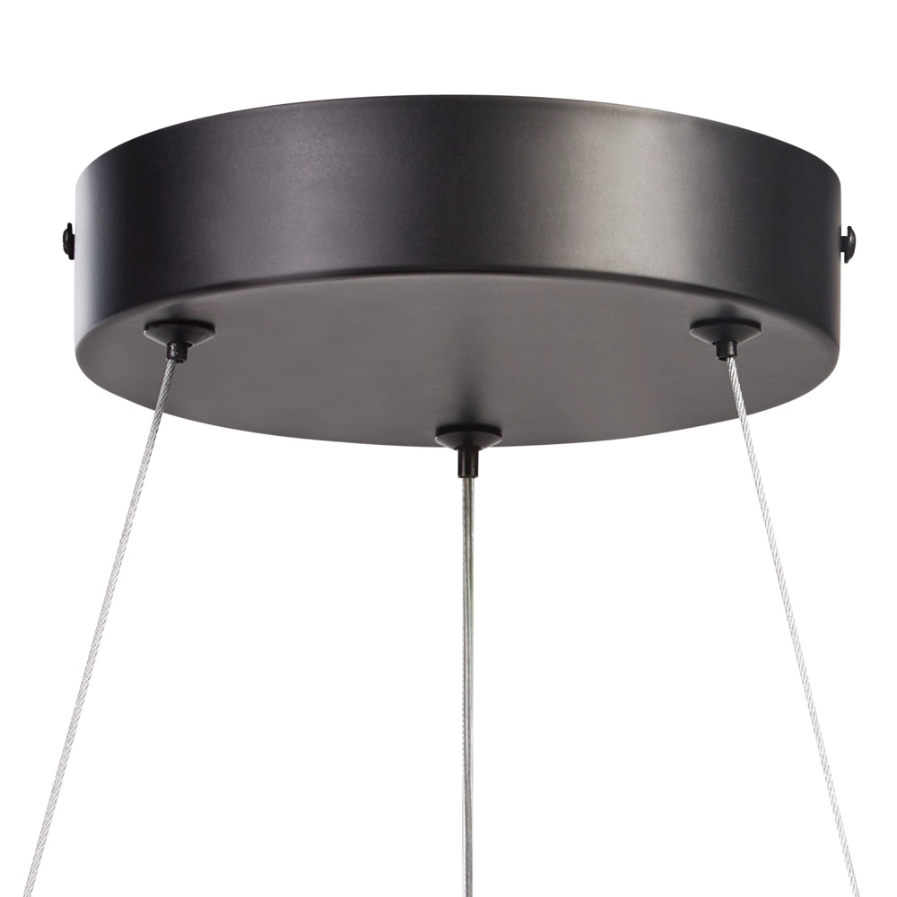 Lampada a sospensione moderna ad anello LED integrato forma rotonda in metallo nero stile moderno glamour