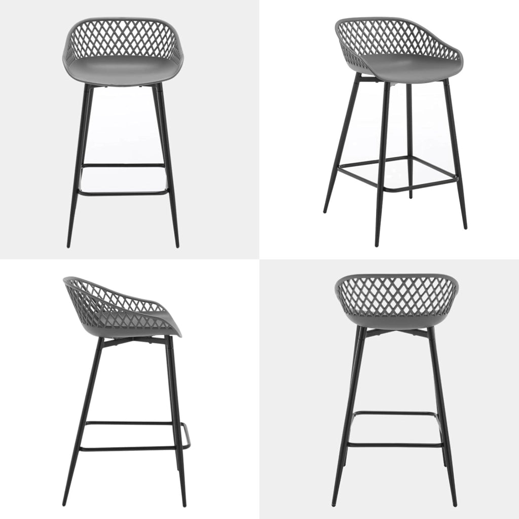Sgabelli da Bar Set di 4, Sgabelli da Bar per Colazione, Sgabelli da Cucina con Poggiapiedi e Schienale, Sgabelli Alto con Seduta in Plastica, Grigio, BH417gr-4