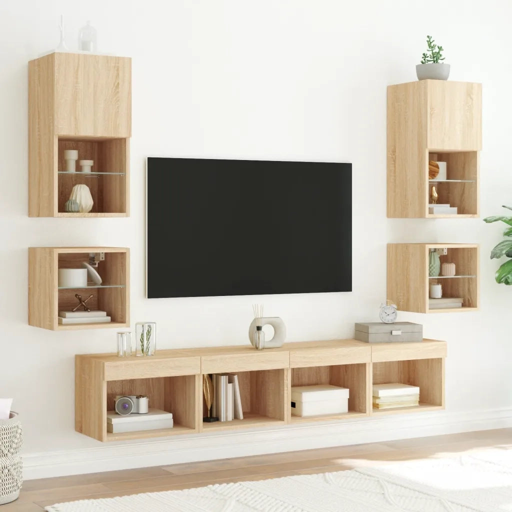 Comodino con Luci LED a Parete Rovere Sonoma 837117