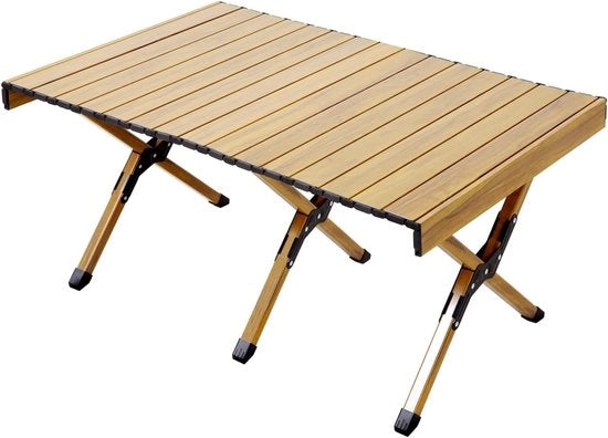 Tavolo da giardino pieghevole in alluminio - Tavola da campeggio con finitura in legno