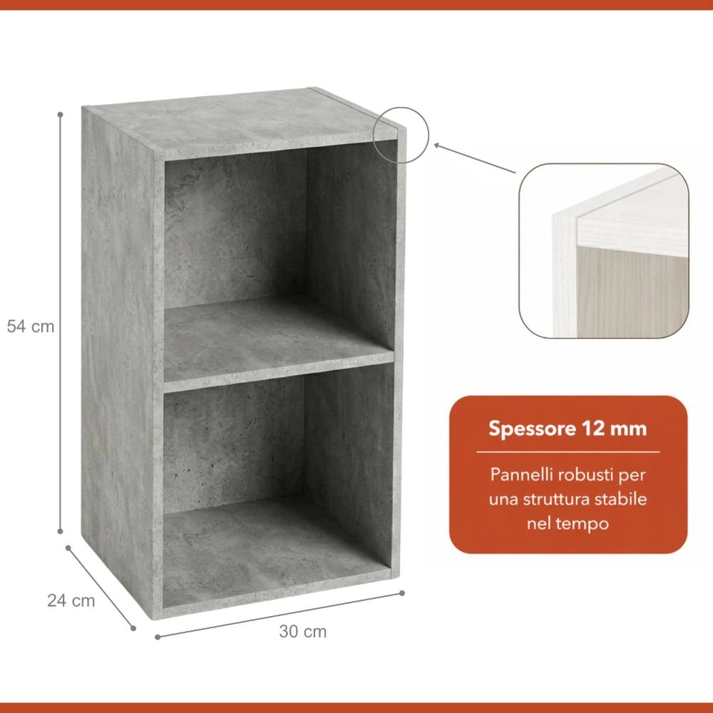 Libreria Scaffale Modulo Aperto 2 Ripiani Portaoggetti 30x24x54H cm Cemento LIB02