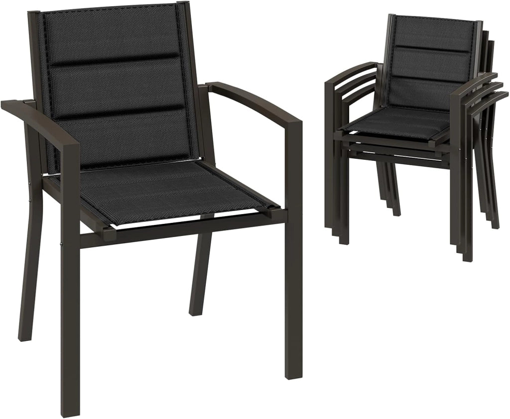Set Di 4 Sedie Da Giardino, Sedie Da Esterno In Alluminio Per Esterni, Sedie Impilabili Poltrone Da Giardino, Per Giardino, Piscina, Terrazza, Sala Da Pranzo, Grigio Scuro