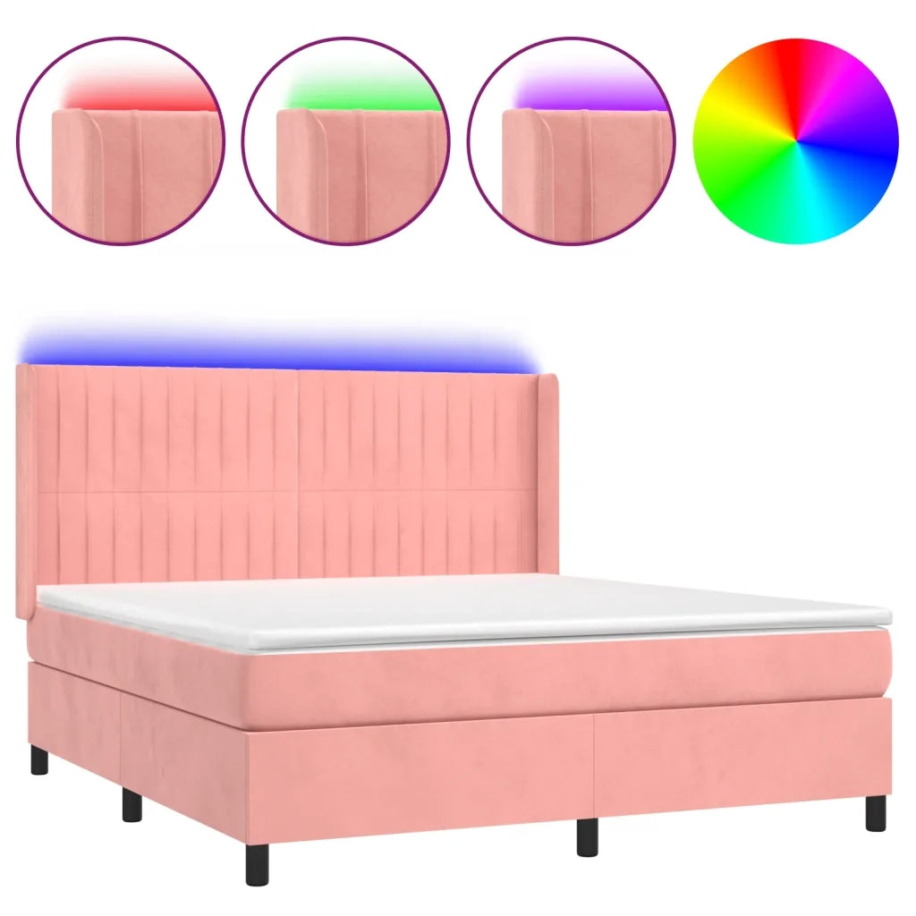 Letto a Molle con Materasso e LED Rosa 180x200 cm in Velluto