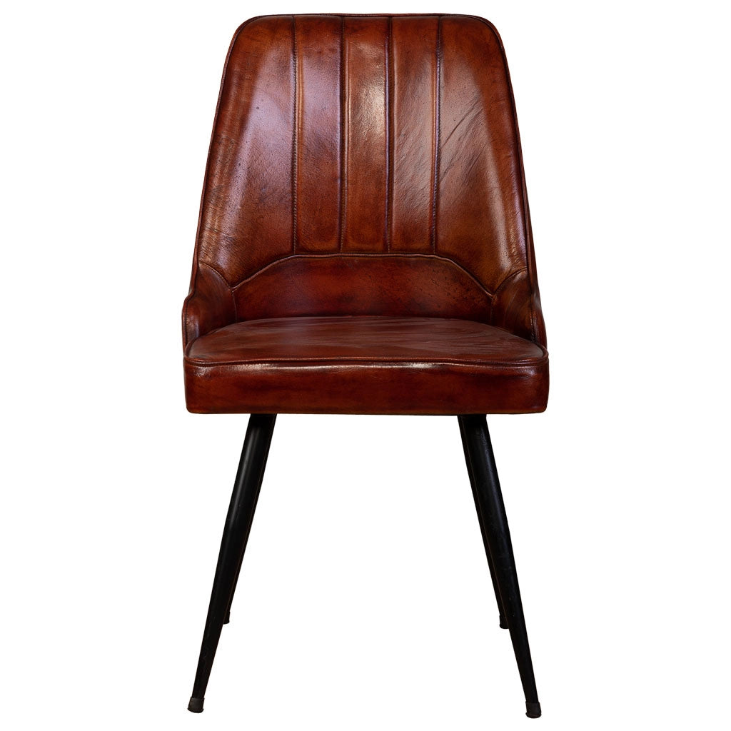 Sedia rivestita in pelle marrone 51x58x91h