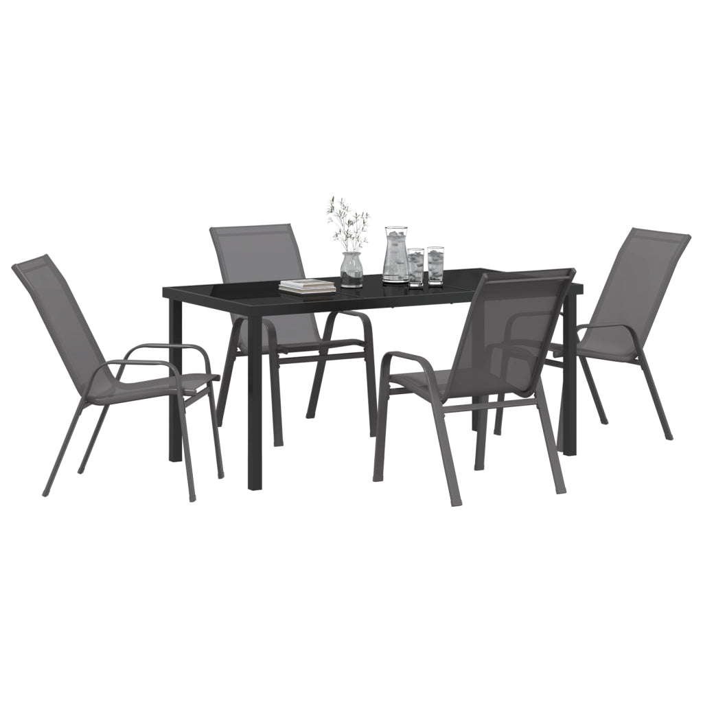Set Pranzo Giardino 5 Pezzi Grigio Textilene e Acciaio