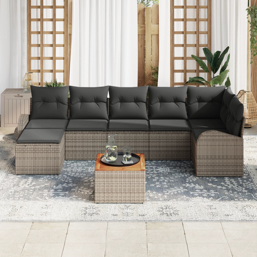 Set di divani da giardino 8 pezzi con cuscini grigi in polirattan