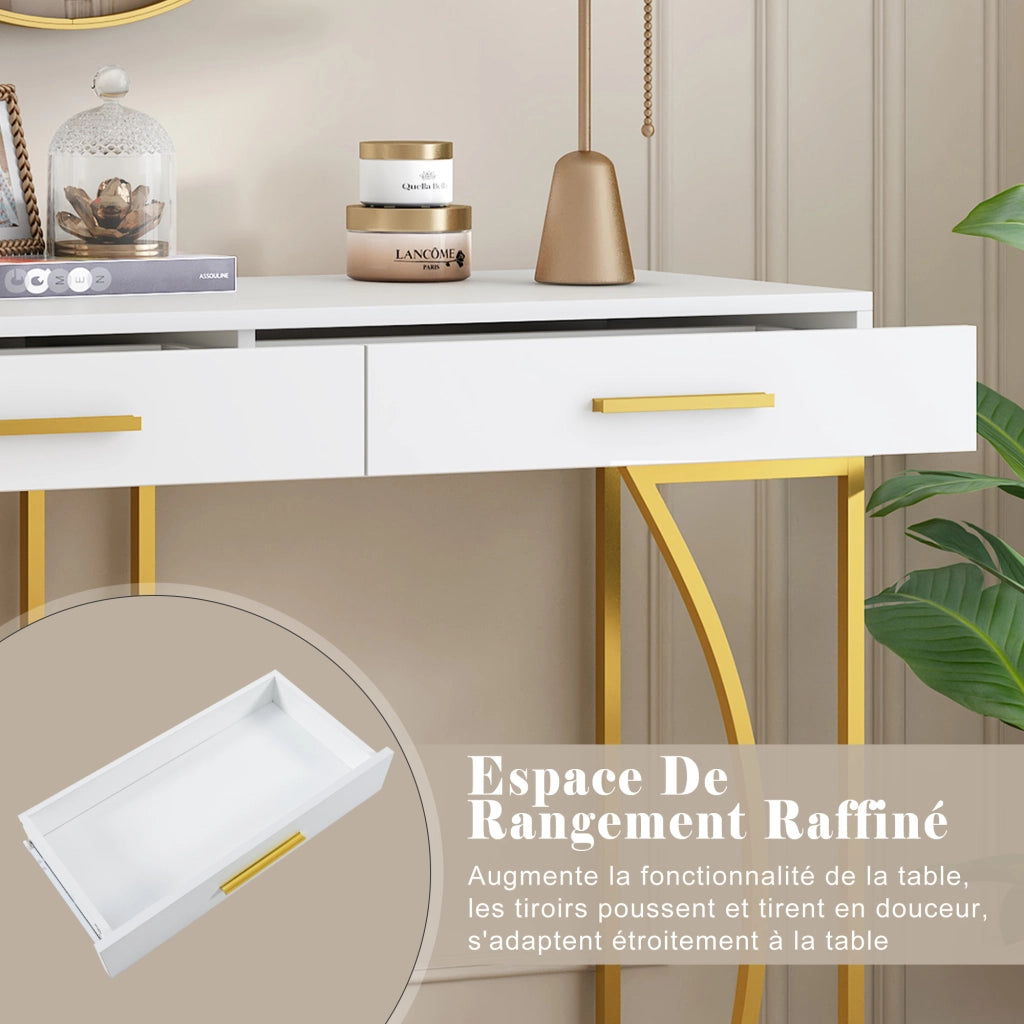 OKWISH Consolle da Ingresso con 1 Cassetto e Piedini Regolabili, Piano in MDF e Struttura in Metallo, Bianca