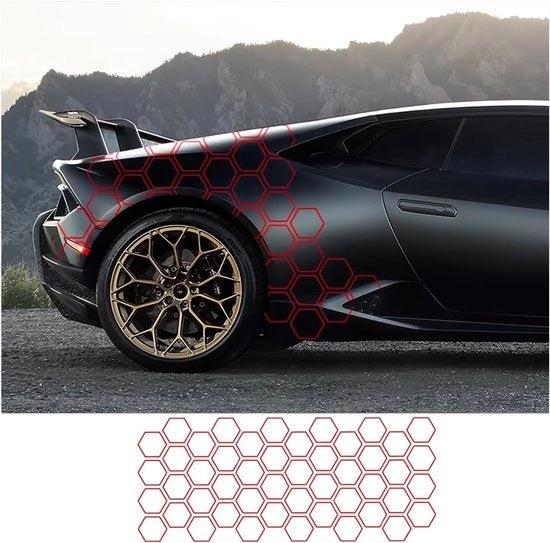 Decorazione auto laterale adesiva autoadesiva - Grafica vinile acqua resistente a forma di esagono, universale per auto, SUV, furgoni - Rosso