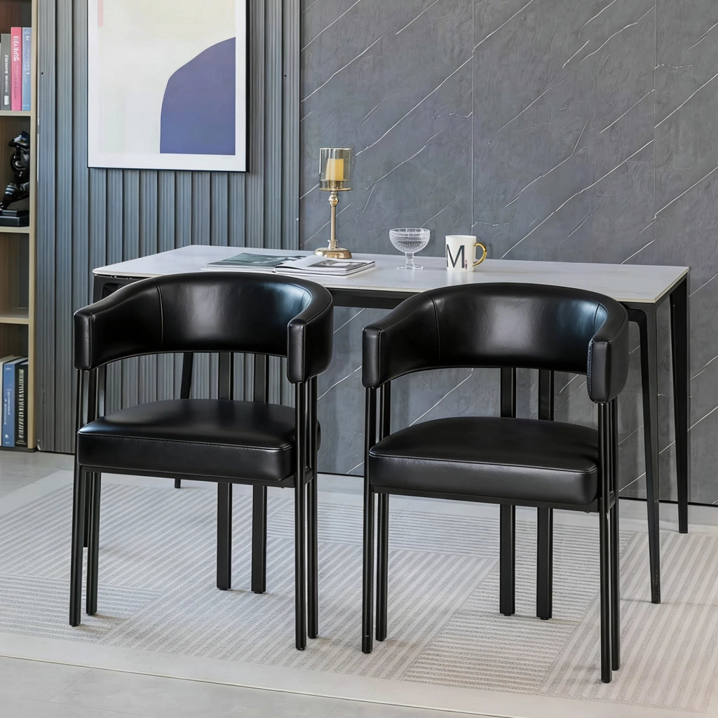 Sedia da Pranzo con Braccioli e Schienale Curvo ¨C MINIMAL ¨C Similpelle, Gambe in Metallo