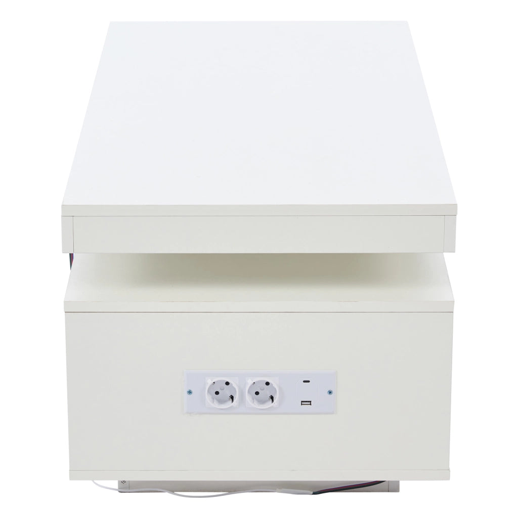 Tavolino da caffè bianco lucido 100 x 50 x 43 cm con LED, presa e USB