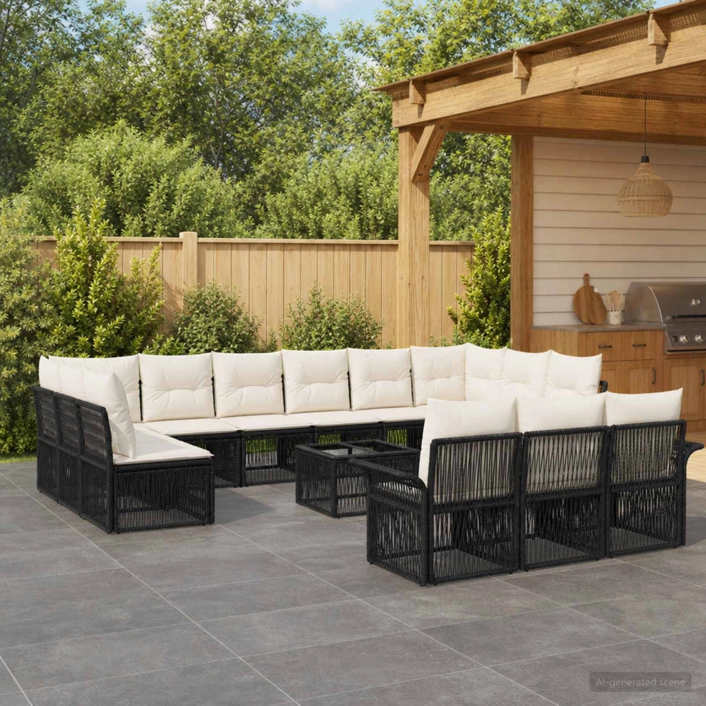 Set Divano da Giardino 14 pz Nero polyrattan 3434983