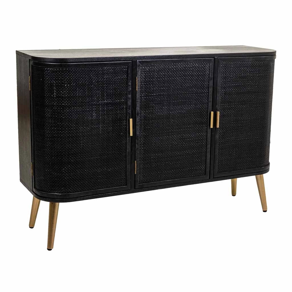 Credenza in legno laccato nero e griglia 118x37x80h