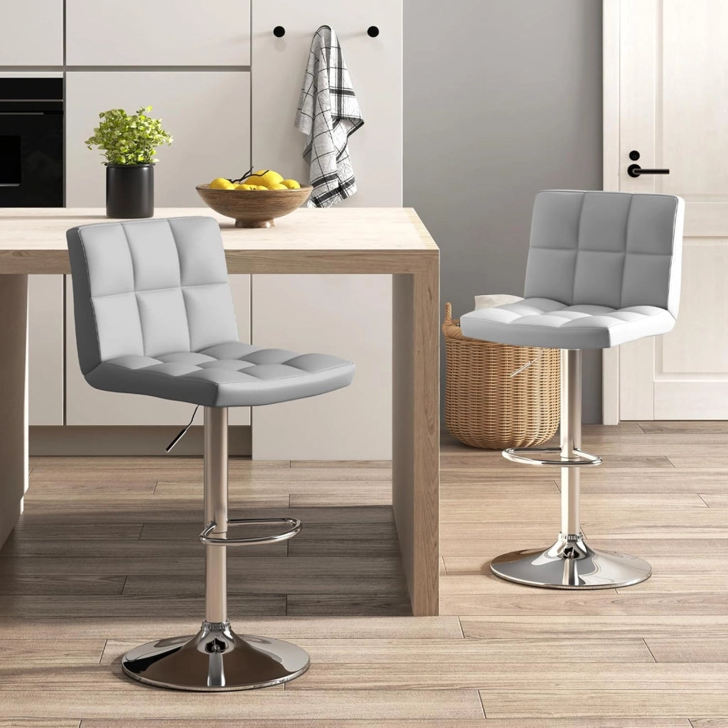 Set di 2/4 Sgabelli Girevoli Altezza Regolabile, Moderni Sgabelli da Bar in Ecopelle con Seduta Regolabile, Poggiapiedi, Base in Metallo, Sgabelli Girevoli Alti per Casa, Pub, Grigio (2)