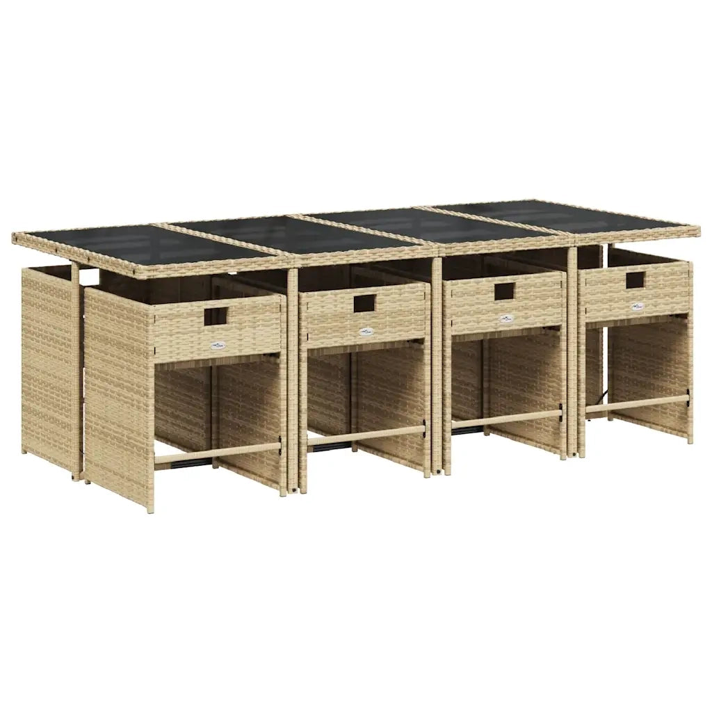 Set da Pranzo da Giardino 9 pz con Cuscini Beige in Polyrattan 3211102
