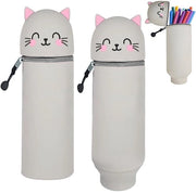 Penne per gatti e custodia 2-in-1 | Custodia in silicone morbido, altezza 19 cm | Carrello per ufficio divertente per la scuola | Custodia per bambine e bambini