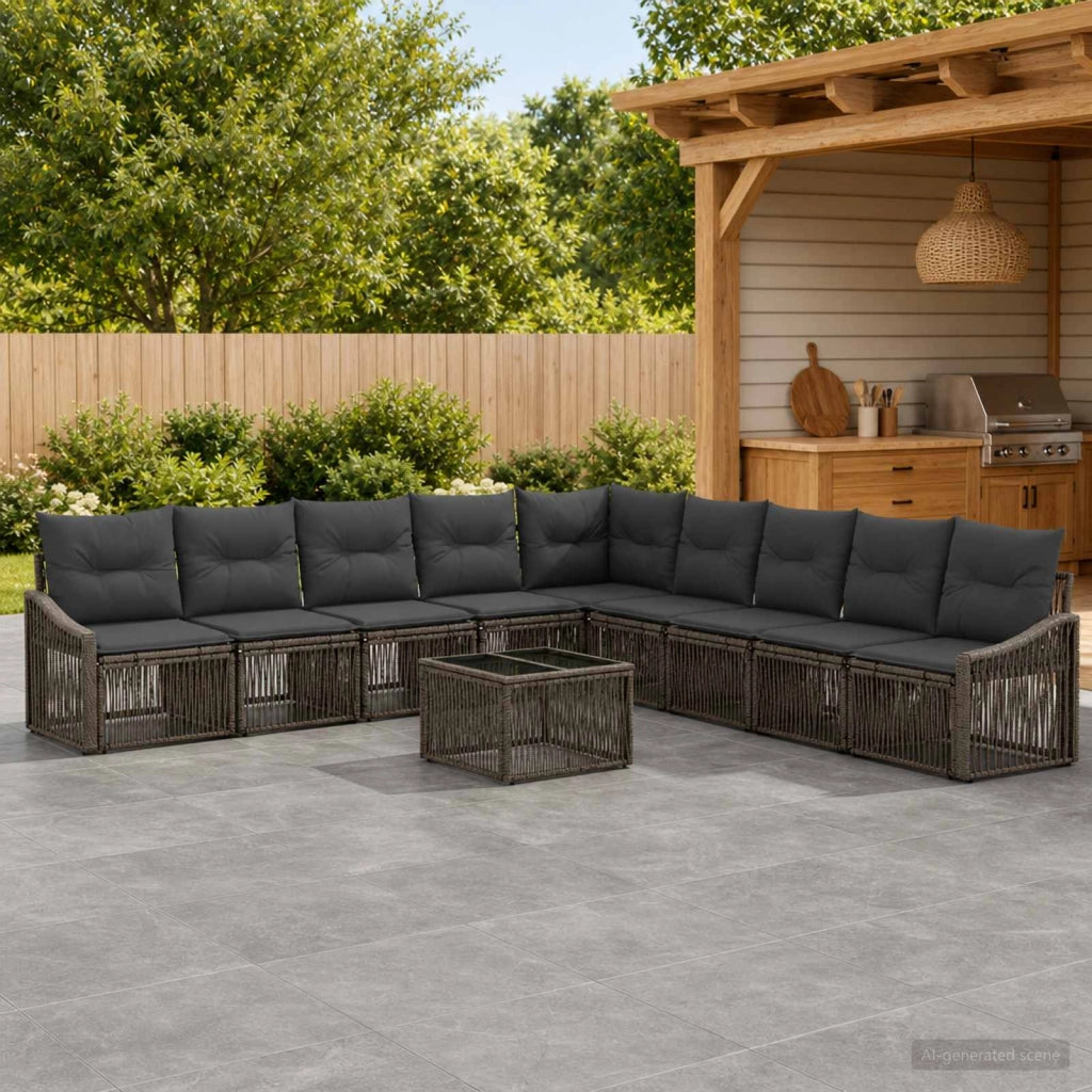 Set Divano da Giardino 10 pz Grigio polyrattan 3436031