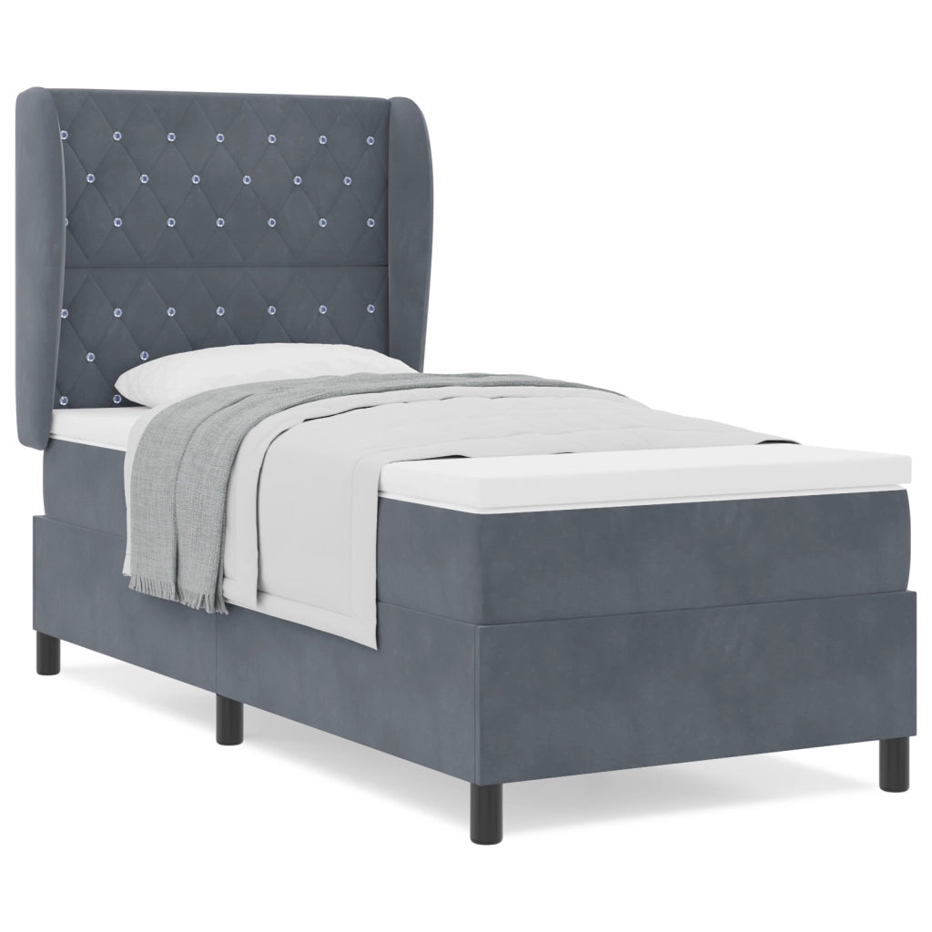 Letto a Molle con Materasso Grigio Scuro 90x200 cm in Velluto