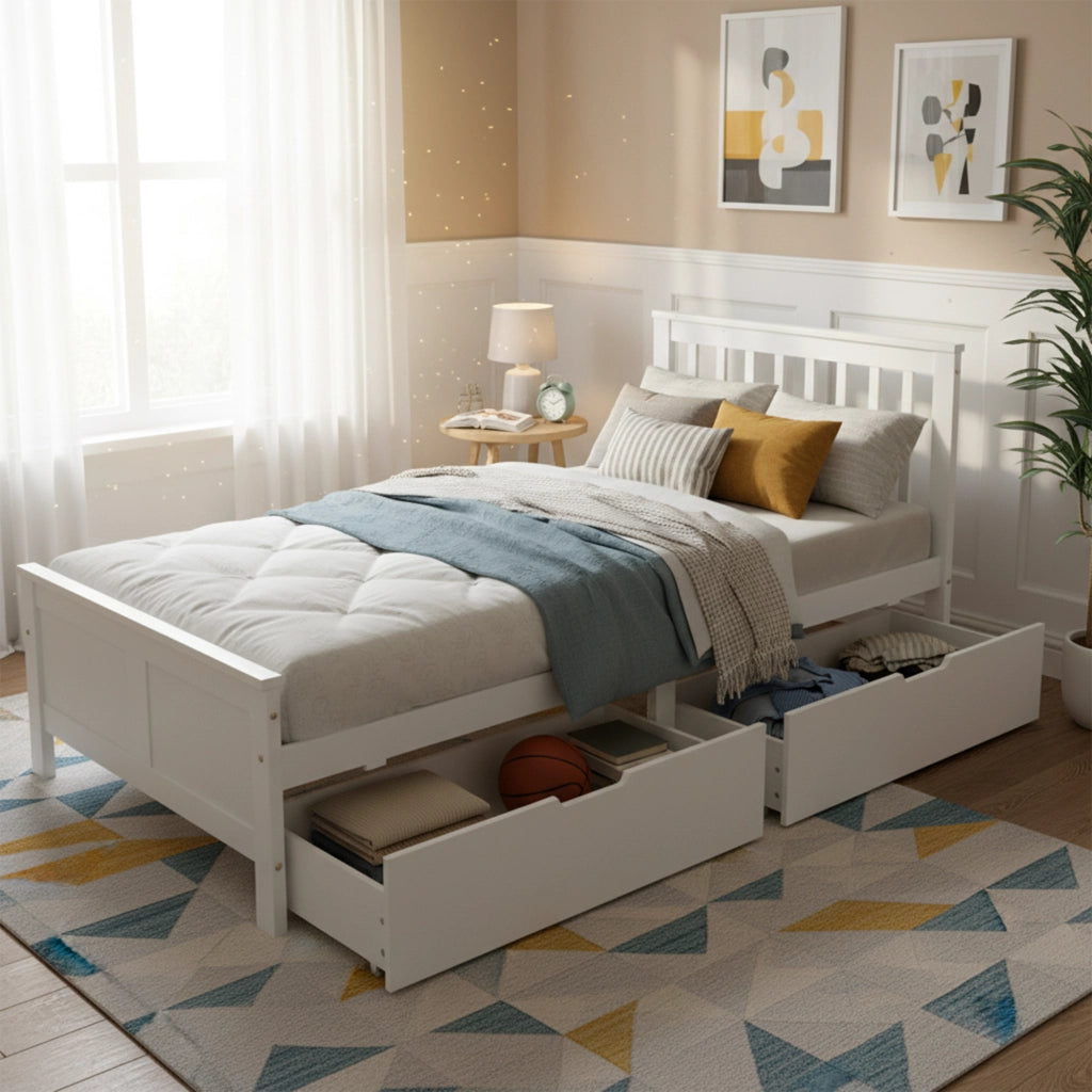 letto in legno massello bianco 90 x 200 cm