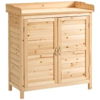 Armadietto da Esterno a 2 Ripiani in Legno di Abete con Design Rialzato e 2 Ante, 83x40x92 cm