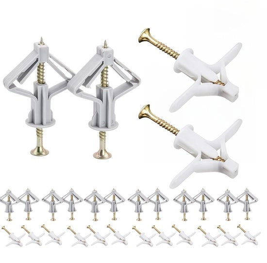 Pluggi per gesso da 100 pezzi - Pluggi a vela e aereo da espandere - Adatti per 8-10 mm - Spessore di piatto 8-15 mm - Plastica robusta - Viti in acciaio inossidabile - Pluggi per parete di legno