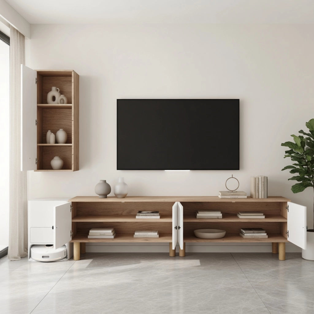 Credenza TV bianca e naturale in truciolare lunghezza 170 cm