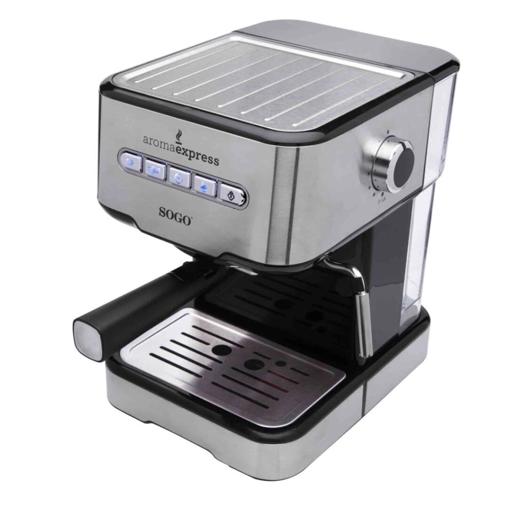 Macchina per caffè espresso e cappuccino con vaporizzatore, 20 bar pressione, serbatoio 1,5L 850W per caffè macinato e cialde - SOGO