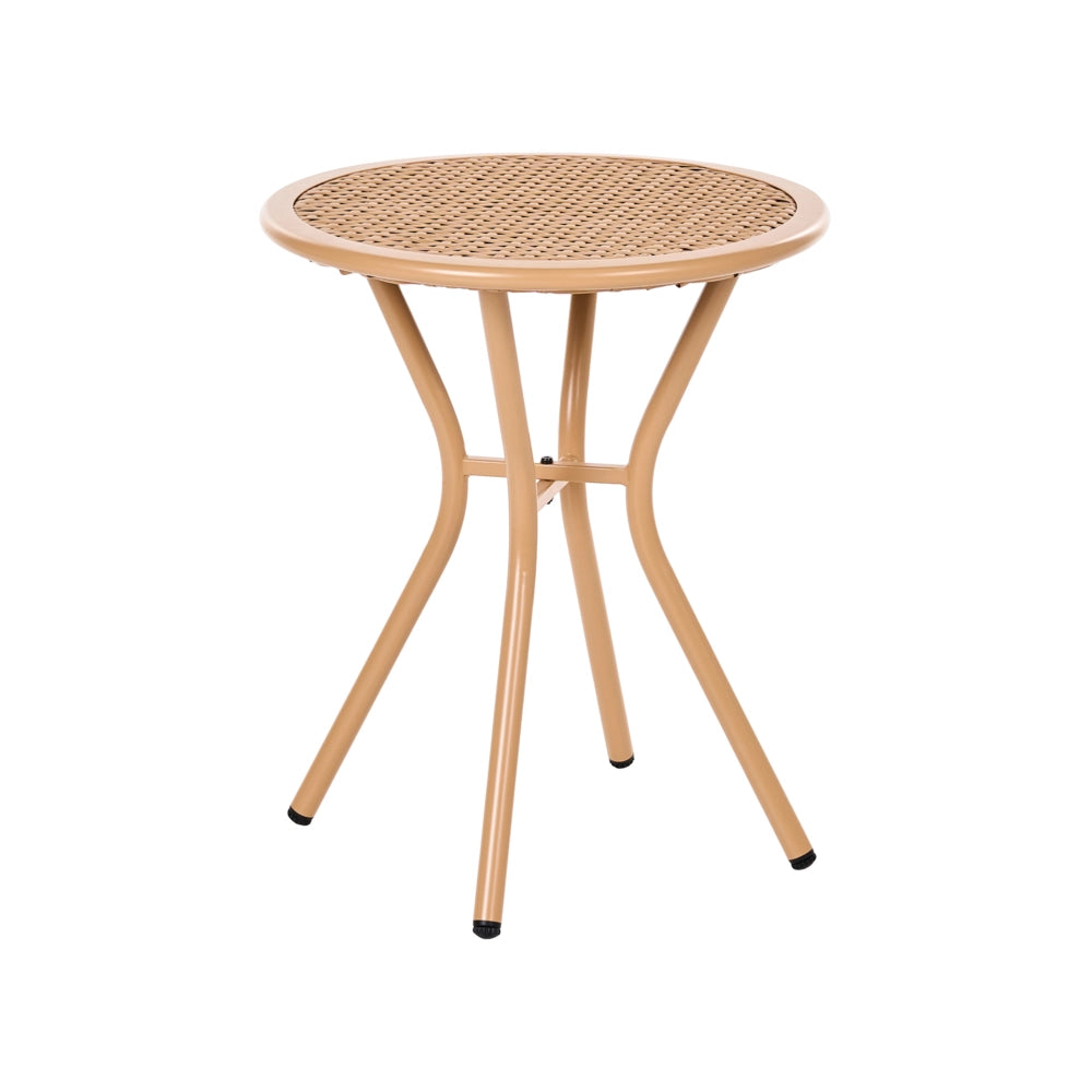 Set Bistro in Rattan PE Marrone Chiaro con Tavolino da Caffè in Metallo 2 Sedie Moderno Arredo da Giardino Esterno