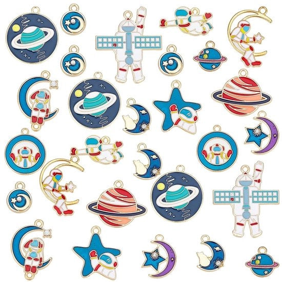 Set di appesi per tema spaziale - 48 pezzi - Astronauti in ceramica - Crea gioielli - Attività di ricamo e decorazione