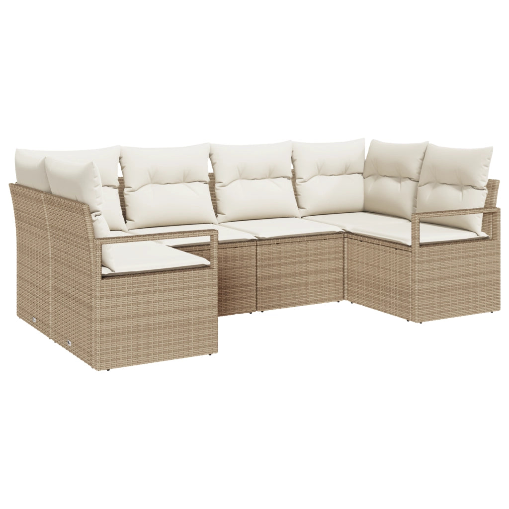 Set di divani da giardino  a 6 pezzi con cuscini beige in rattan poliestere