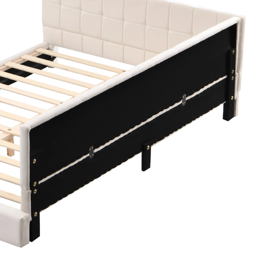 Letto imbottito 160x200 cm trasformabile in divano in velluto beige