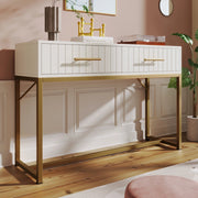 Toeletta con 2 cassetti 100x45x75 cm in truciolare bianco con base in metallo