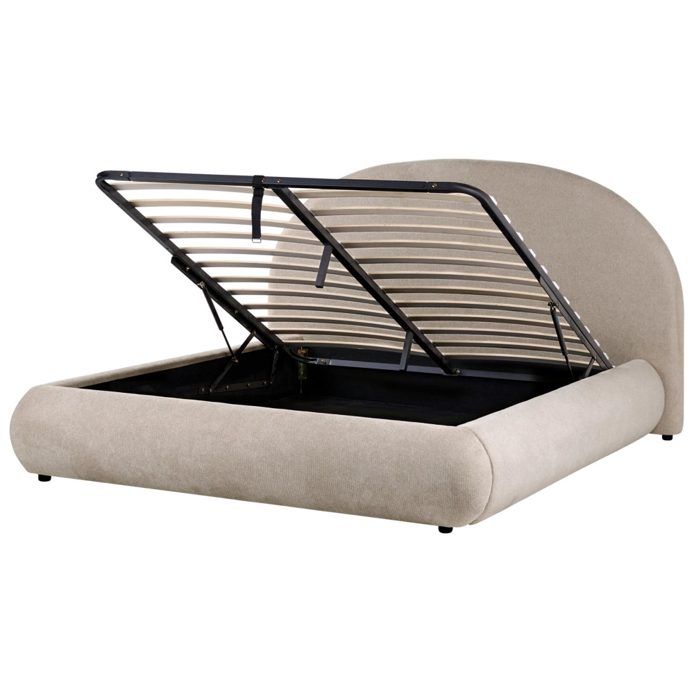 Letto in tessuto tortora 160 x 200 cm con testiera imbottita rete sollevabile e vano contenitore