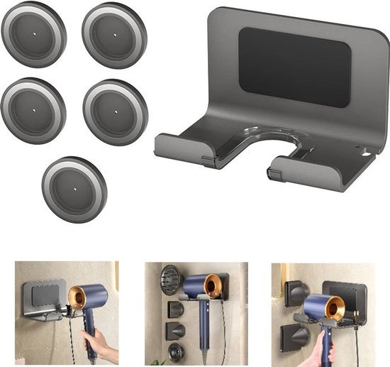 Supporto per asciugatrice, adatto per asciugacapelli Dyson Supersonic, supporto per asciugatrice da parete con 5 alloggiamenti per bocchette magnetiche, grigio.