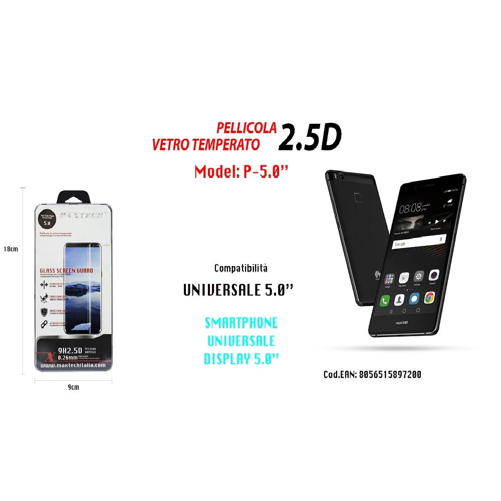 Trade Shop - Pellicola Vetro Temperato Universale Per Smartphone 5,0" Proteggi Schermo Maxtech P-5.0" -