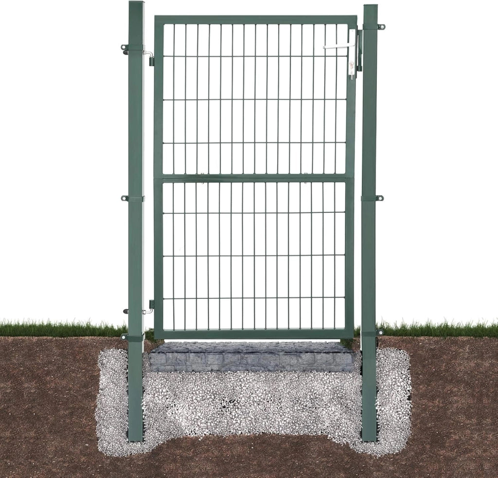 SONGMICS Cancello da Giardino, Cancelletto da Giardino, Acciaio Zincato con Serratura, Porta di 106 x 150 cm (L x H), Tubo Rettangolare, Cancello per Recinzione, Verde GGD200L