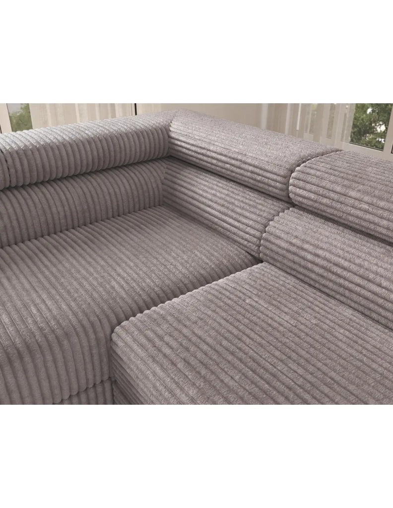 Divano ad angolo COLESIA convertibile 5 posti grigio velluto a coste – sinistra – 274x200cm