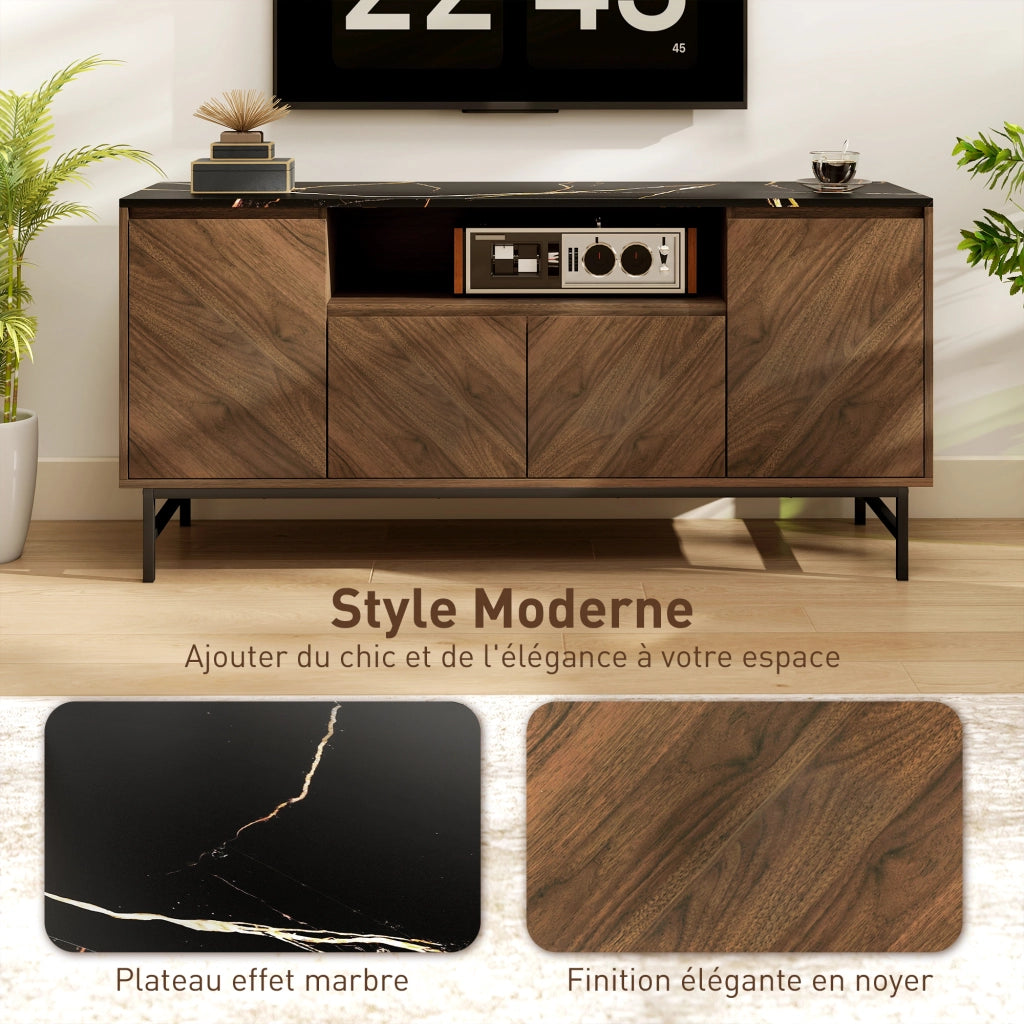 Mobile TV per 65 pollici in legno con scomparto aperto e passacavi, effetto noce ¨C zephmum ¨C 140x39x66 cm