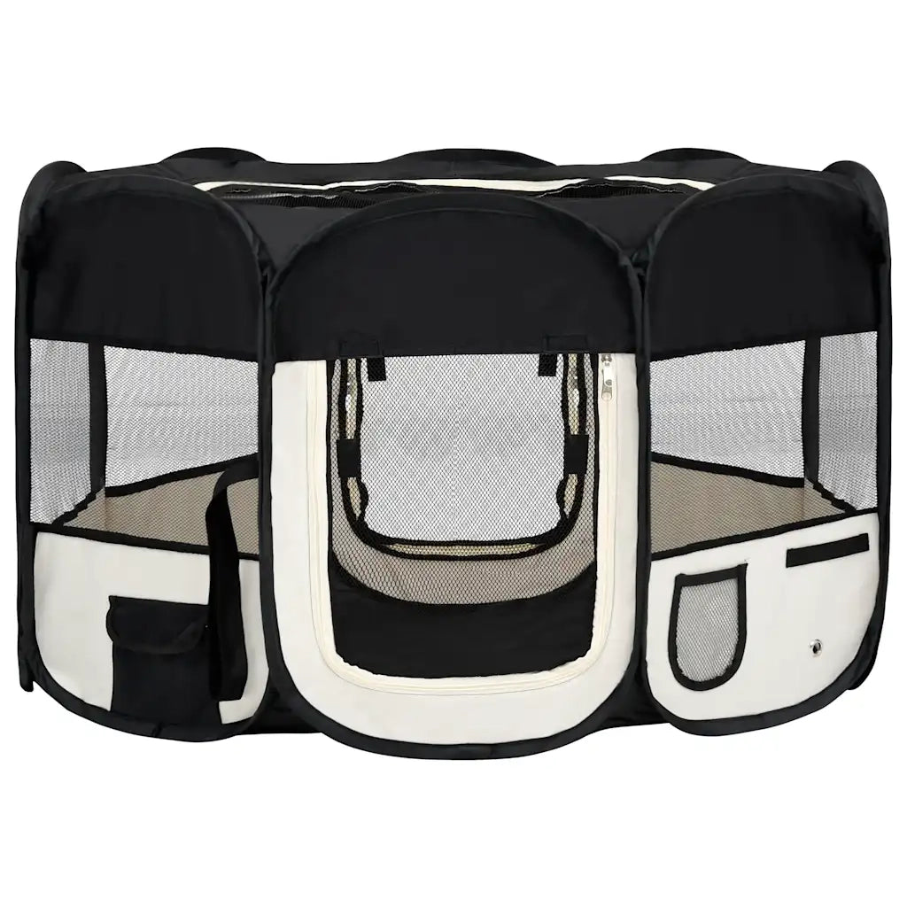 Box per Cani Pieghevole con Borsa Trasporto Nero 125x125x61 cm cod mxl 52341