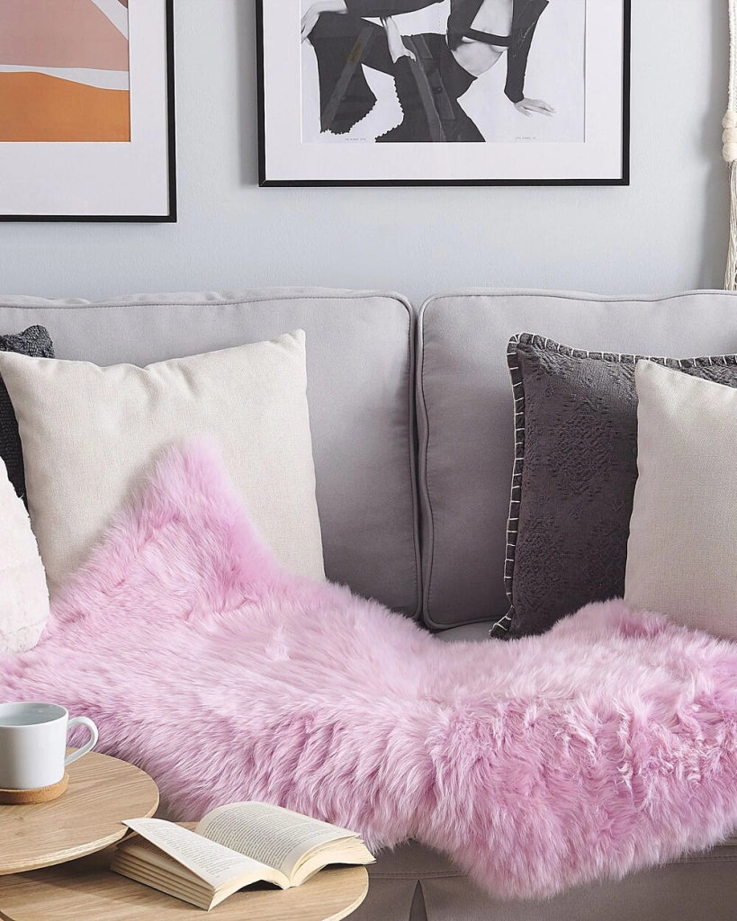 Pelle di pecora rosa 65 x 110 cm naturale a Pelo Lungo in stile rustico