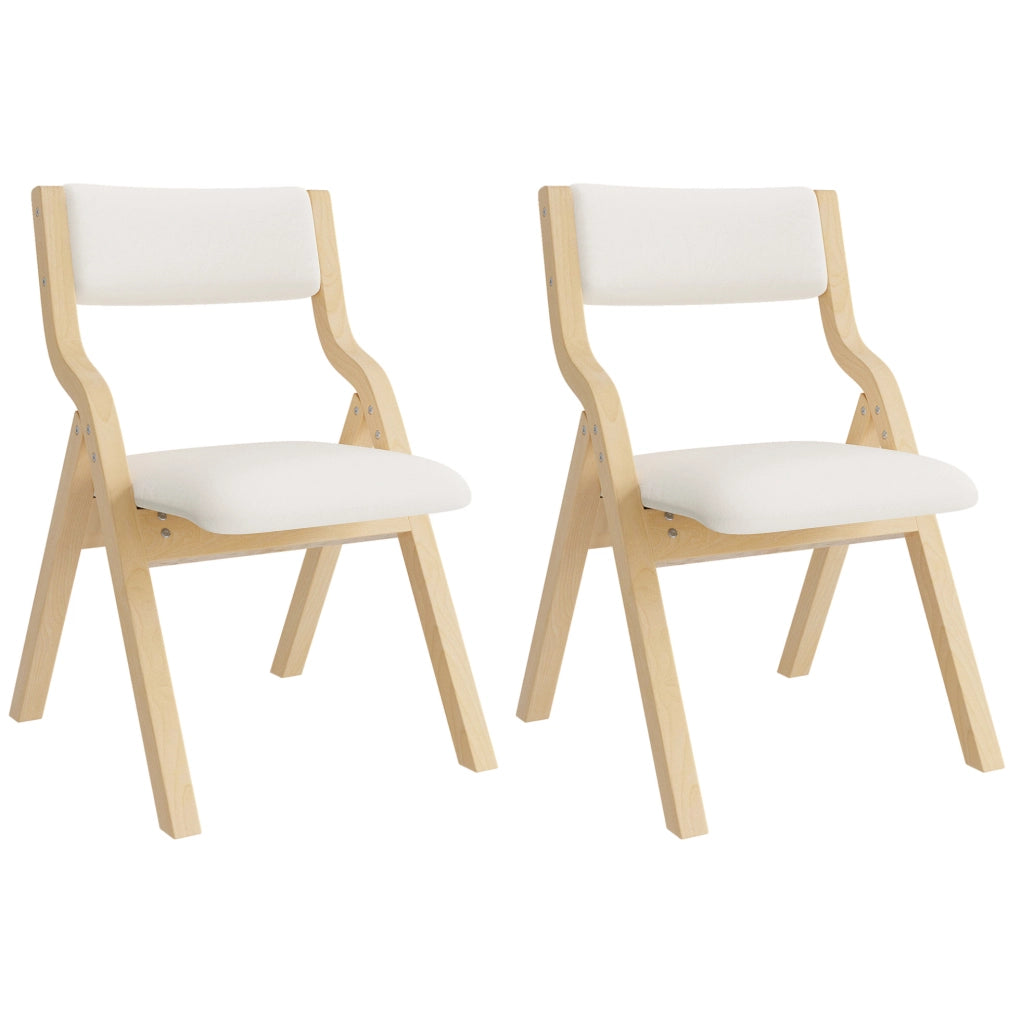 Set di 2 sedie pieghevoli imbottite in legno e lino beige