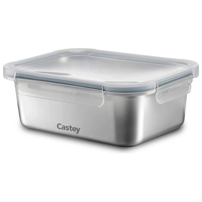 Castey contenitore in vetro borosilicato 370 ml, rettangolare, ermetico, senza BPA, adatto a microonde e forno, impilabile