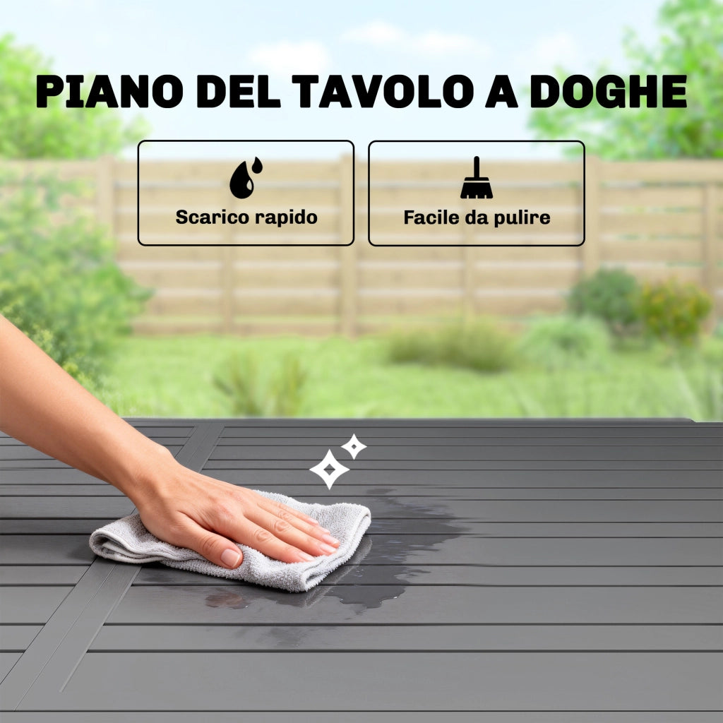 Tavolo da Giardino Allungabile 110-170x90x75 cm per 6-8 Persone con Piano a Doghe in Alluminio Grigio Scuro