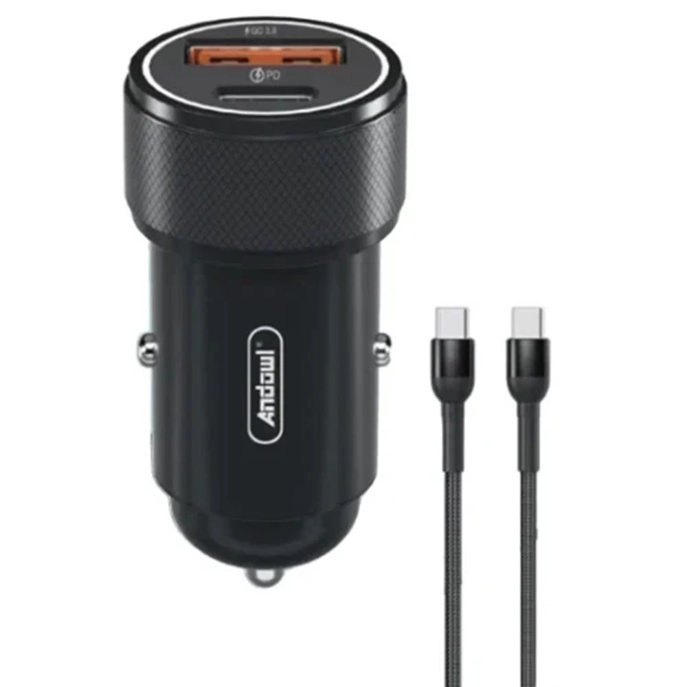 Trade Shop - Caricabatteria Da Auto Con 2 Porte Pd+qc3.0 Cavo 1mt 12v/24v 48w Ricarica Rapida Q-dc230 -