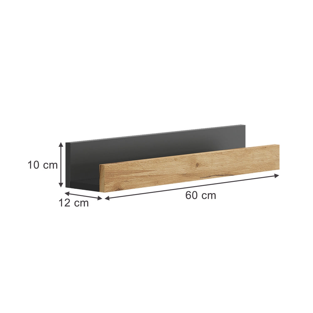 Vicco Scaffale a muro Antracite/quercia dorata 60 x 10 cm Set di 2
