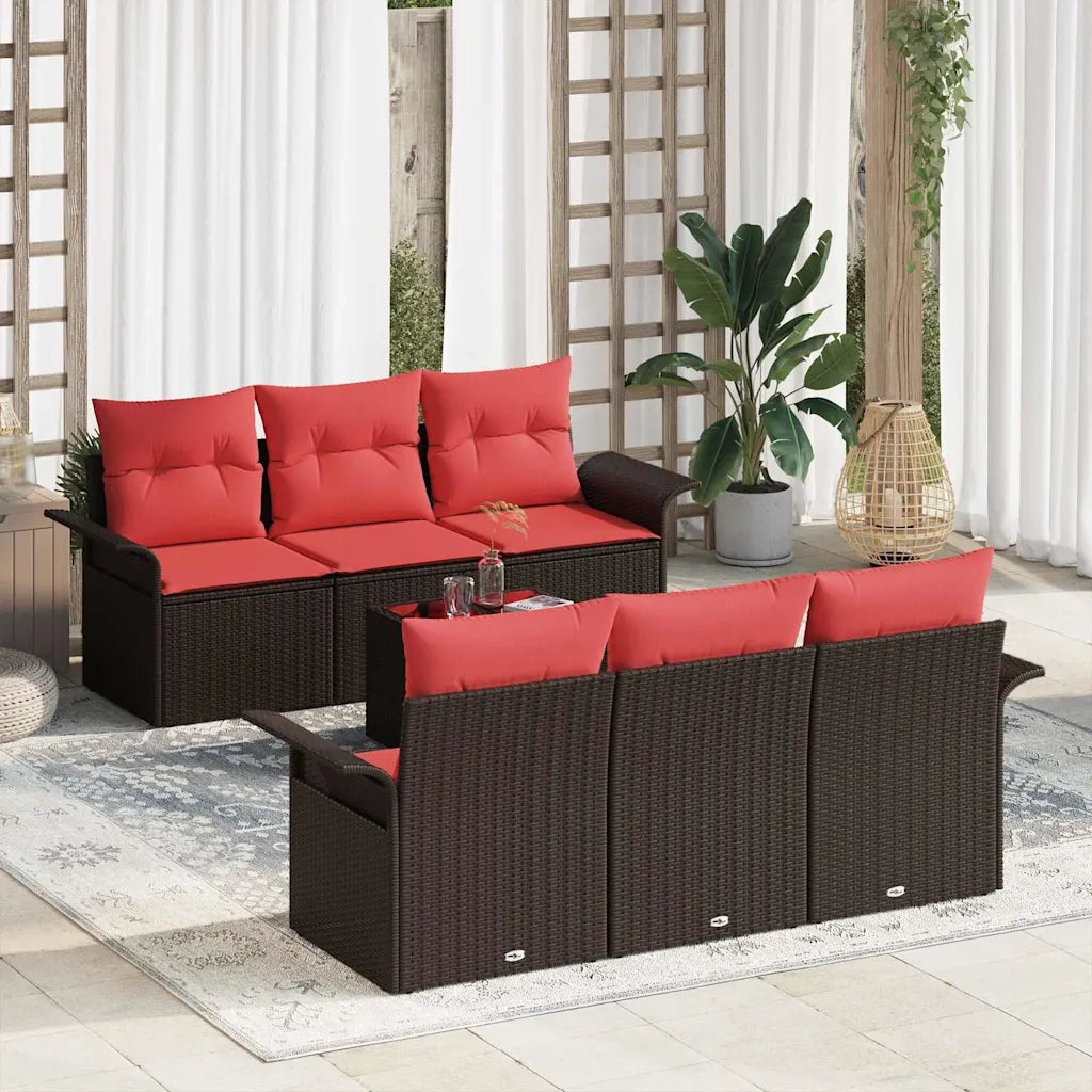Set Divano da Giardino con cuscino 7 pcs Marrone polyrattan