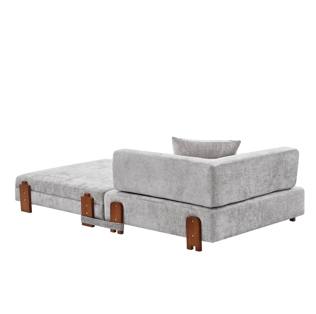 Divano letto compatto grigio chiaro in tessuto con USB Type-C e vano contenitore