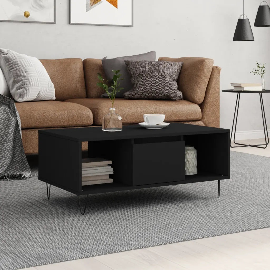 Tavolino da salotto | Tavolino da caff¨¨ | Tavolino da Soggiorno Nero 90x50x36,5 cm in Legno Multistrato